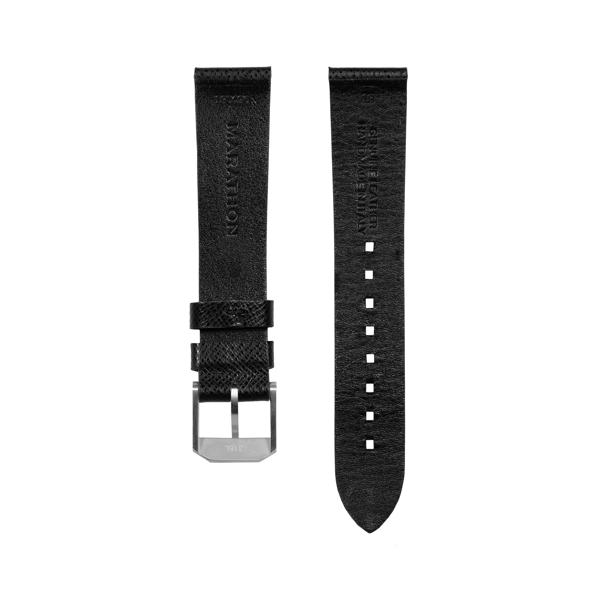 18mm 2-Piece Leather Strap, Black with Brushed Steel Hardware - Image 9