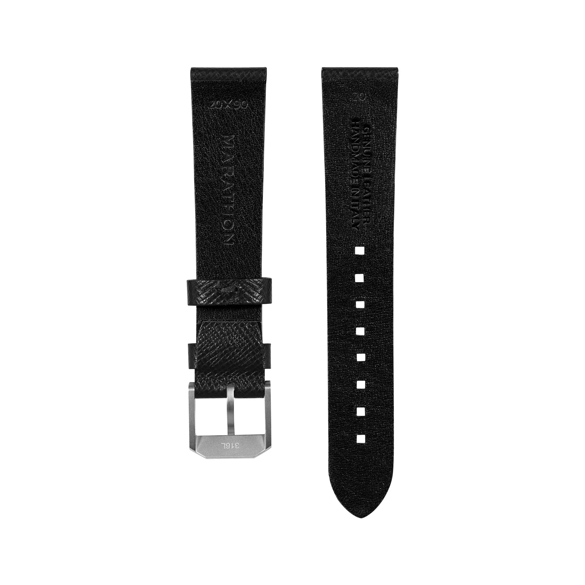 20mm 2-Piece Leather Strap, Black with Brushed Steel Hardware - Image 10