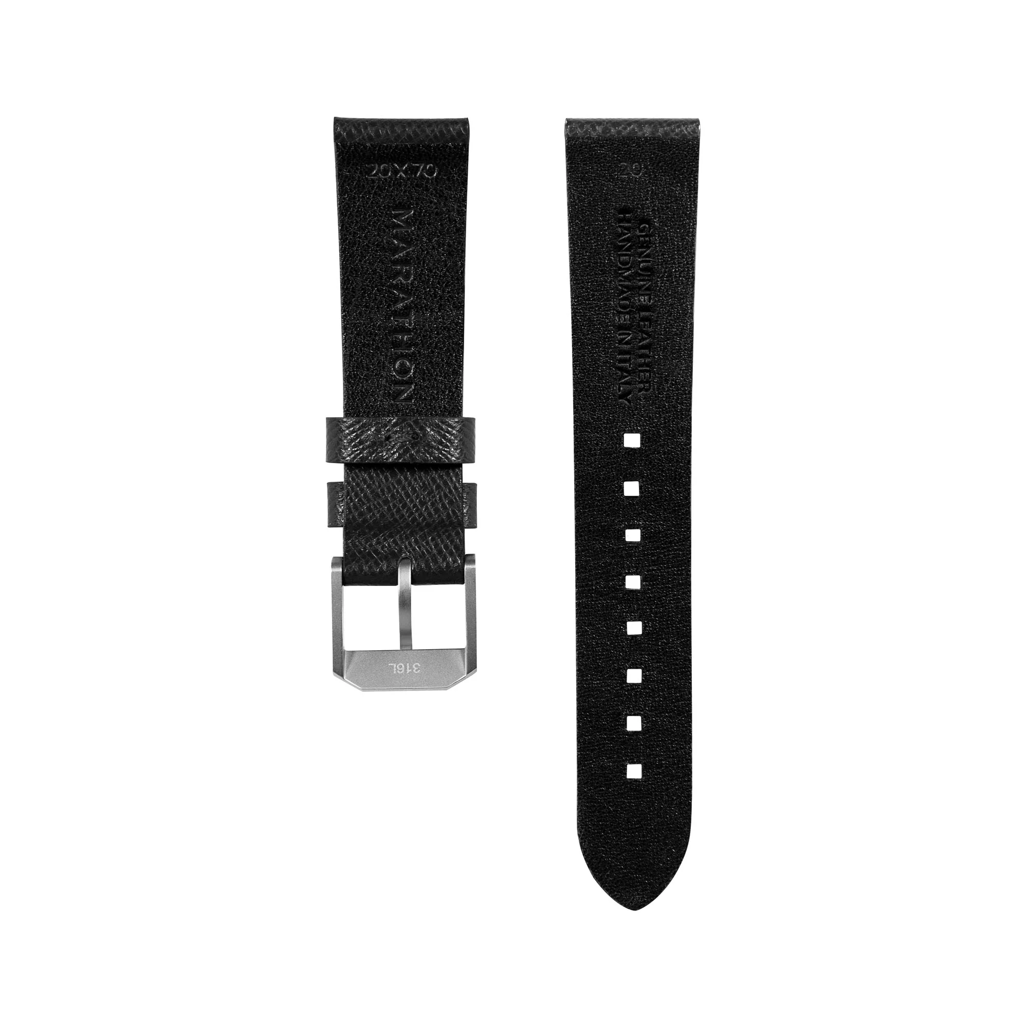 20mm 2-Piece Leather Strap, Black with Brushed Steel Hardware - Image 4