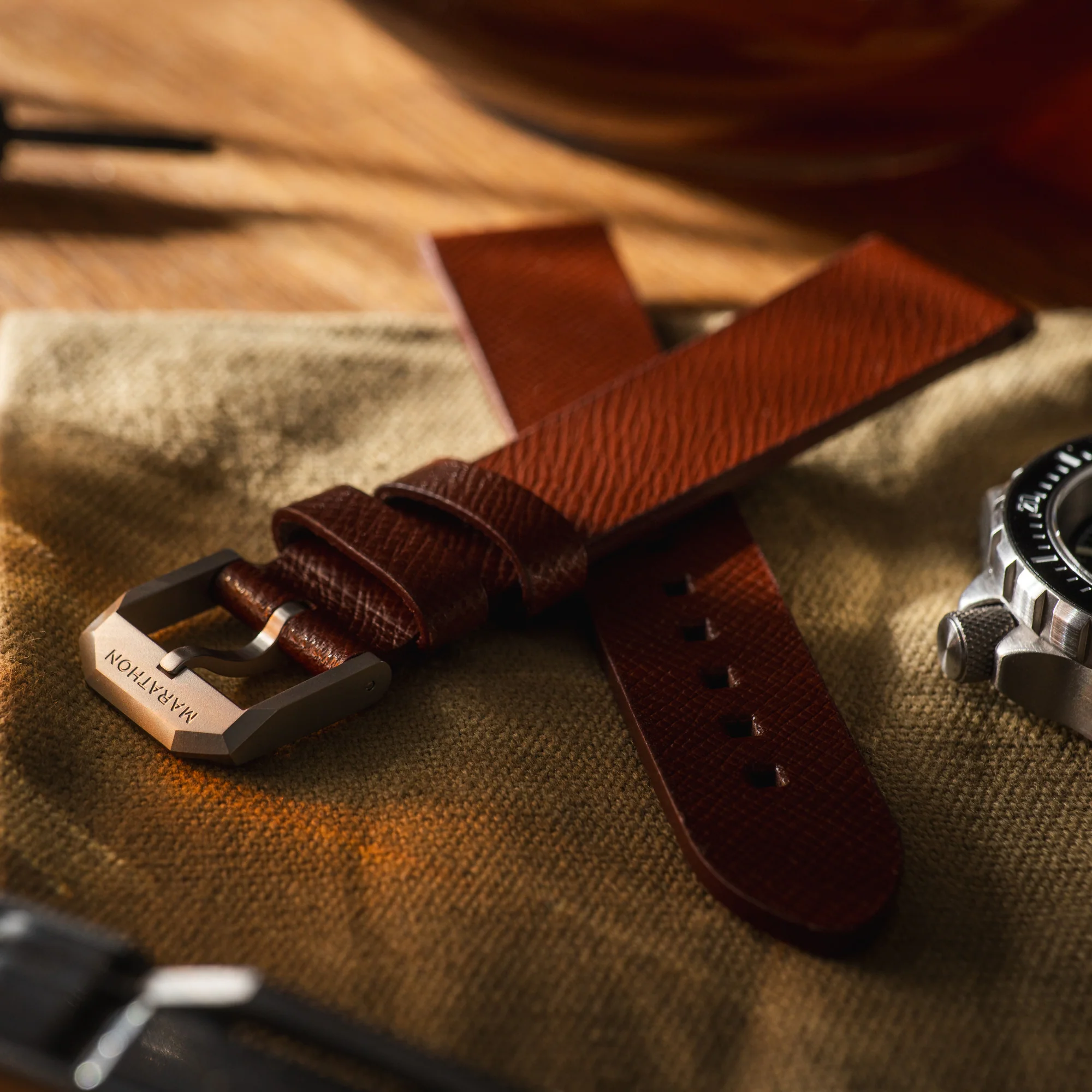 20mm 2-Piece Leather Strap, Cognac with Brushed Steel Hardware - Image 14