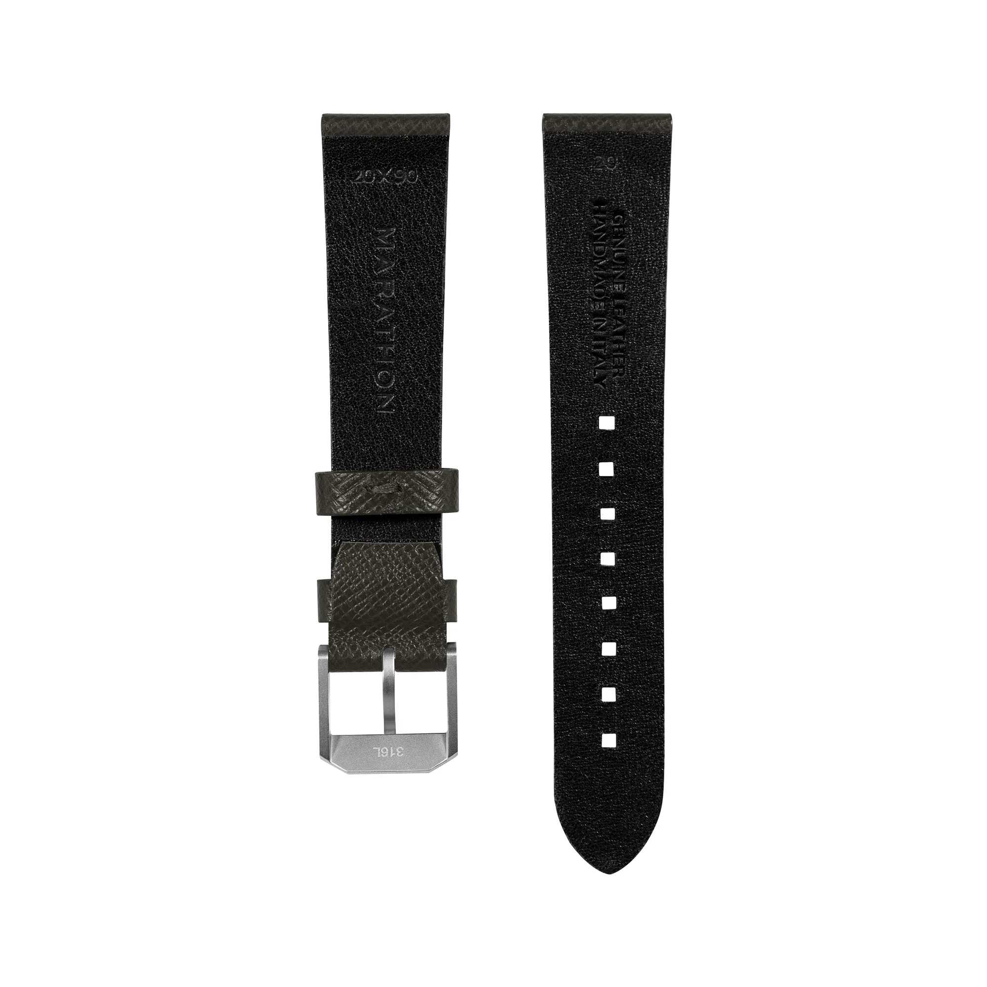 20mm 2-Piece Leather Strap, Moss Green with Brushed Steel Hardware - Image 11