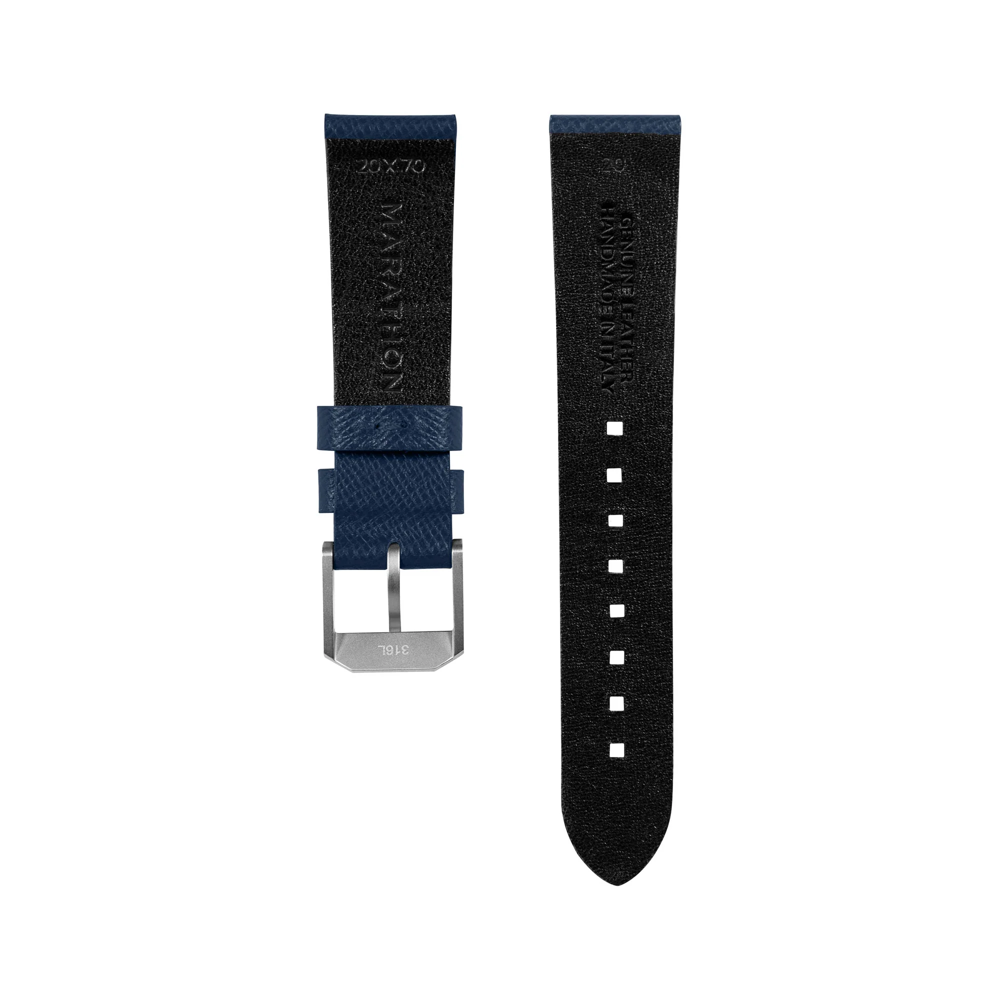 20mm 2-Piece Leather Strap, Royal Blue with Brushed Steel Hardware - Image 4