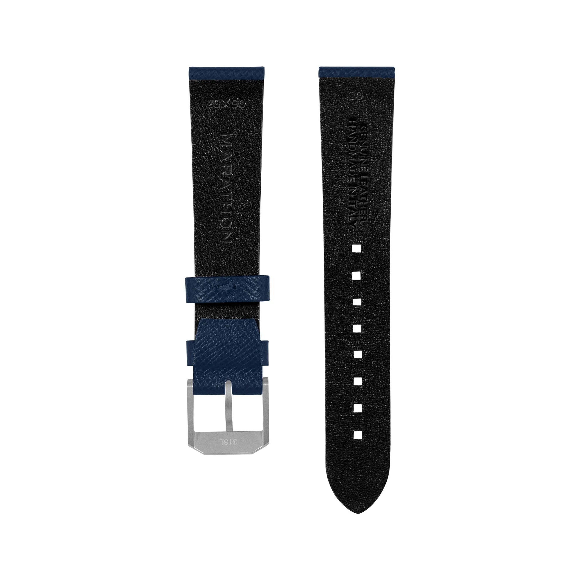 20mm 2-Piece Leather Strap, Royal Blue with Parkerized Hardware - Image 11