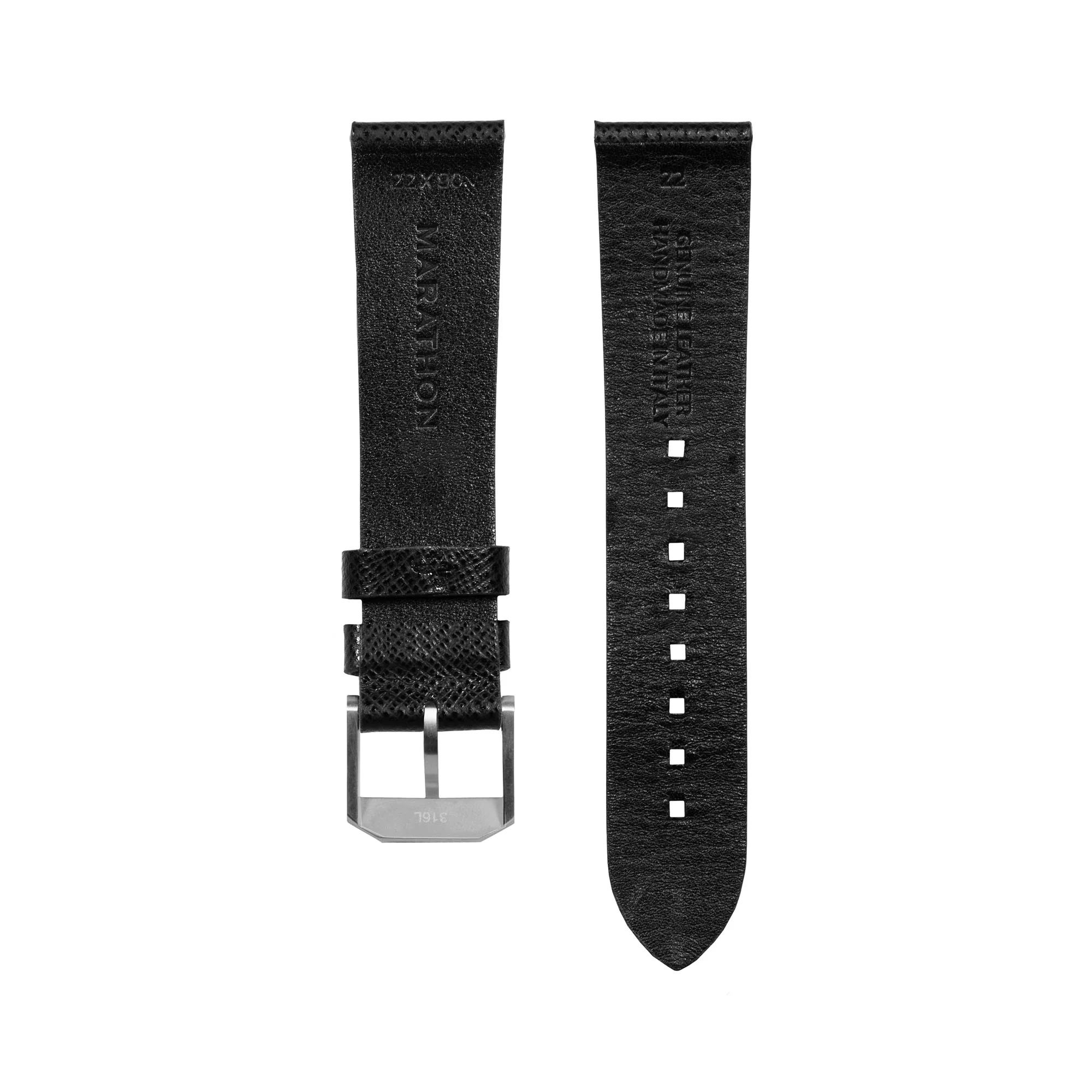 22mm 2-Piece Leather Strap, Black with Brushed Steel Hardware - Image 11