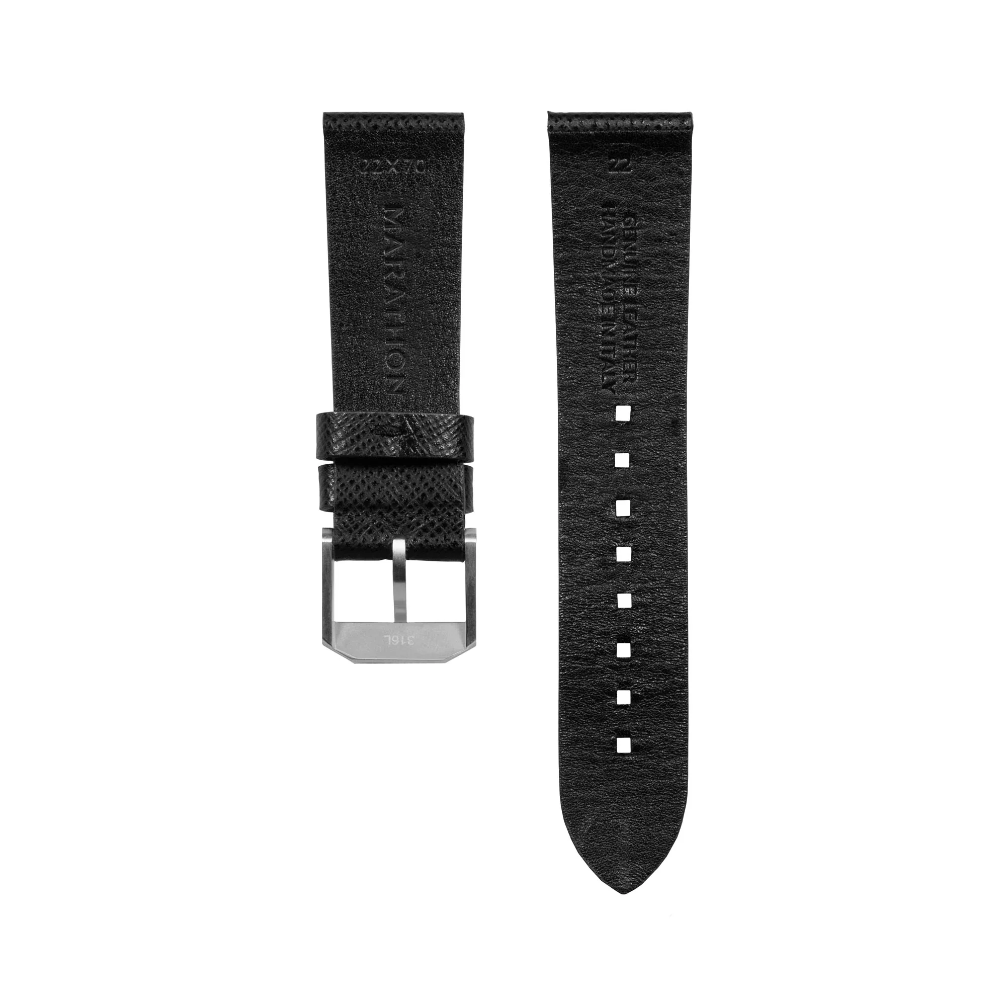 22mm 2-Piece Leather Strap, Black with Brushed Steel Hardware - Image 4