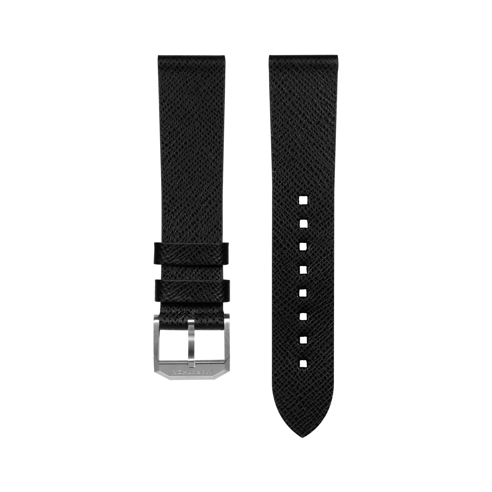 22mm 2-Piece Leather Strap, Black with Brushed Steel Hardware - Image 8