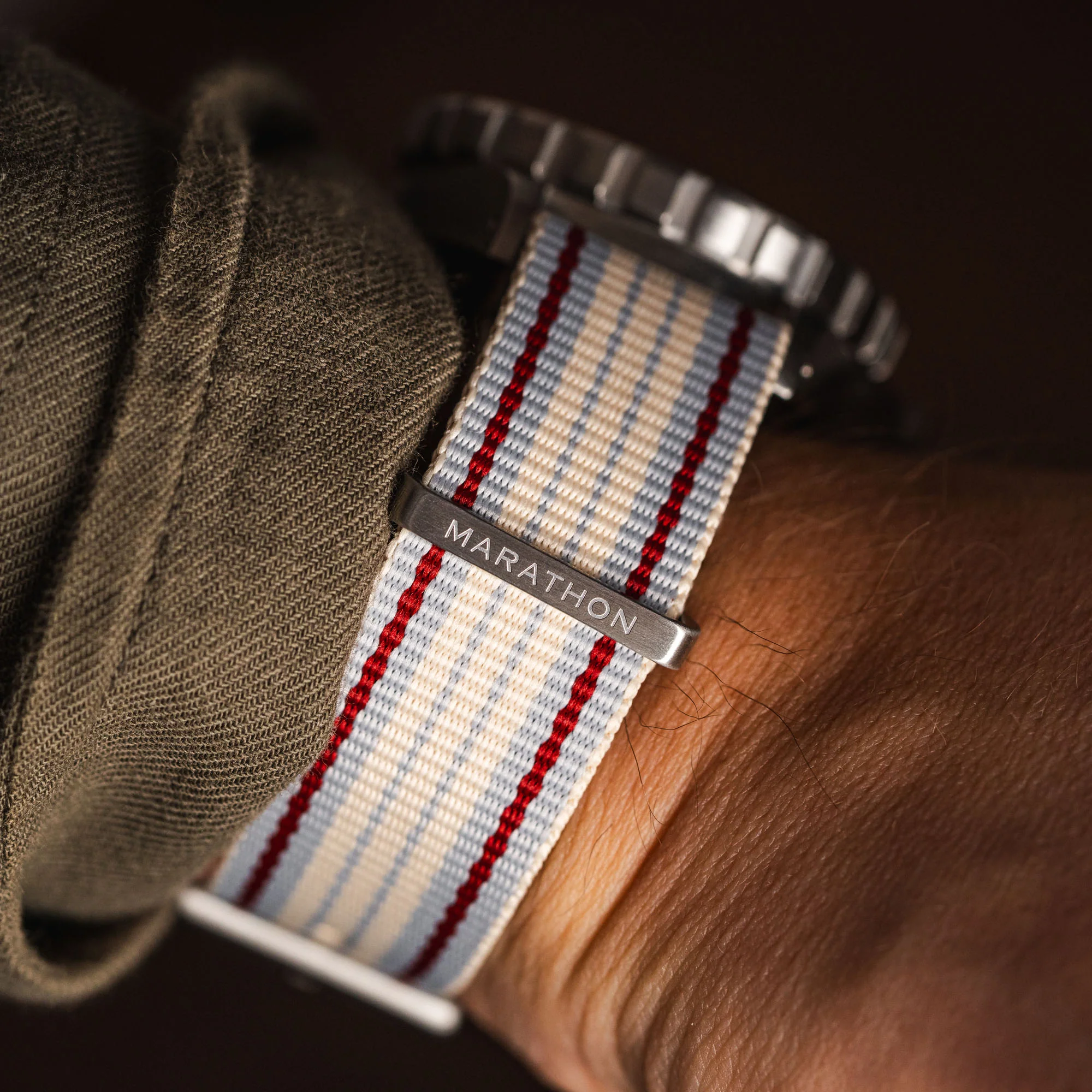Nylon DEFSTAN Strap Brushed Steel Hardware, ADANAC Stripe, 20MM - Image 4