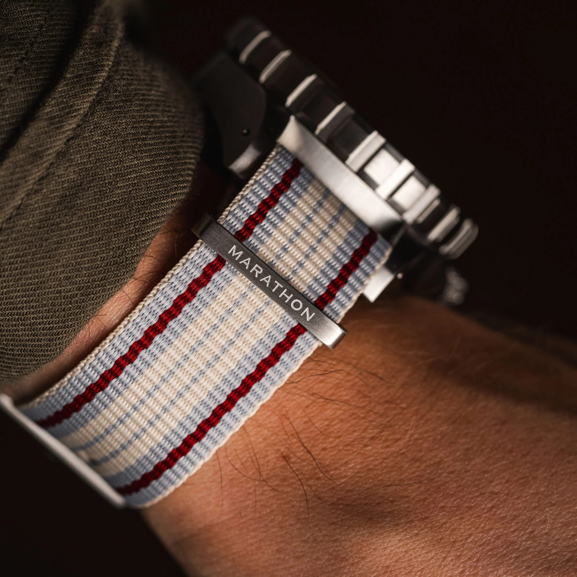 Nylon DEFSTAN Strap Brushed Steel Hardware, ADANAC Stripe, 22MM - Image 4