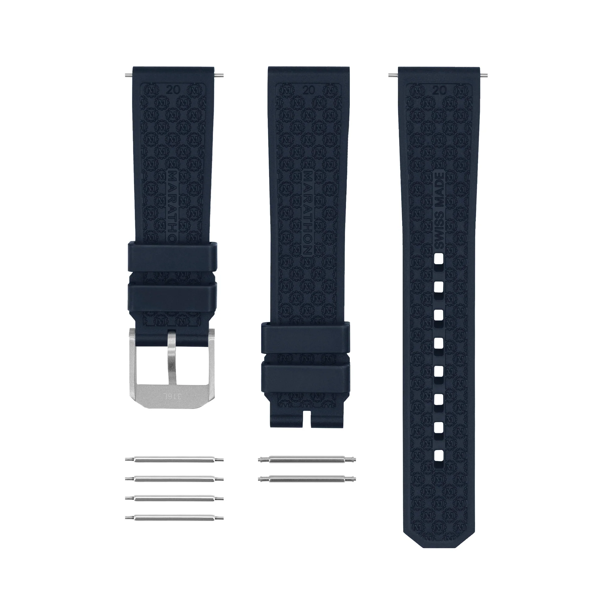 3-Piece Rubber Strap Kit, Blue, 20mm - Image 3