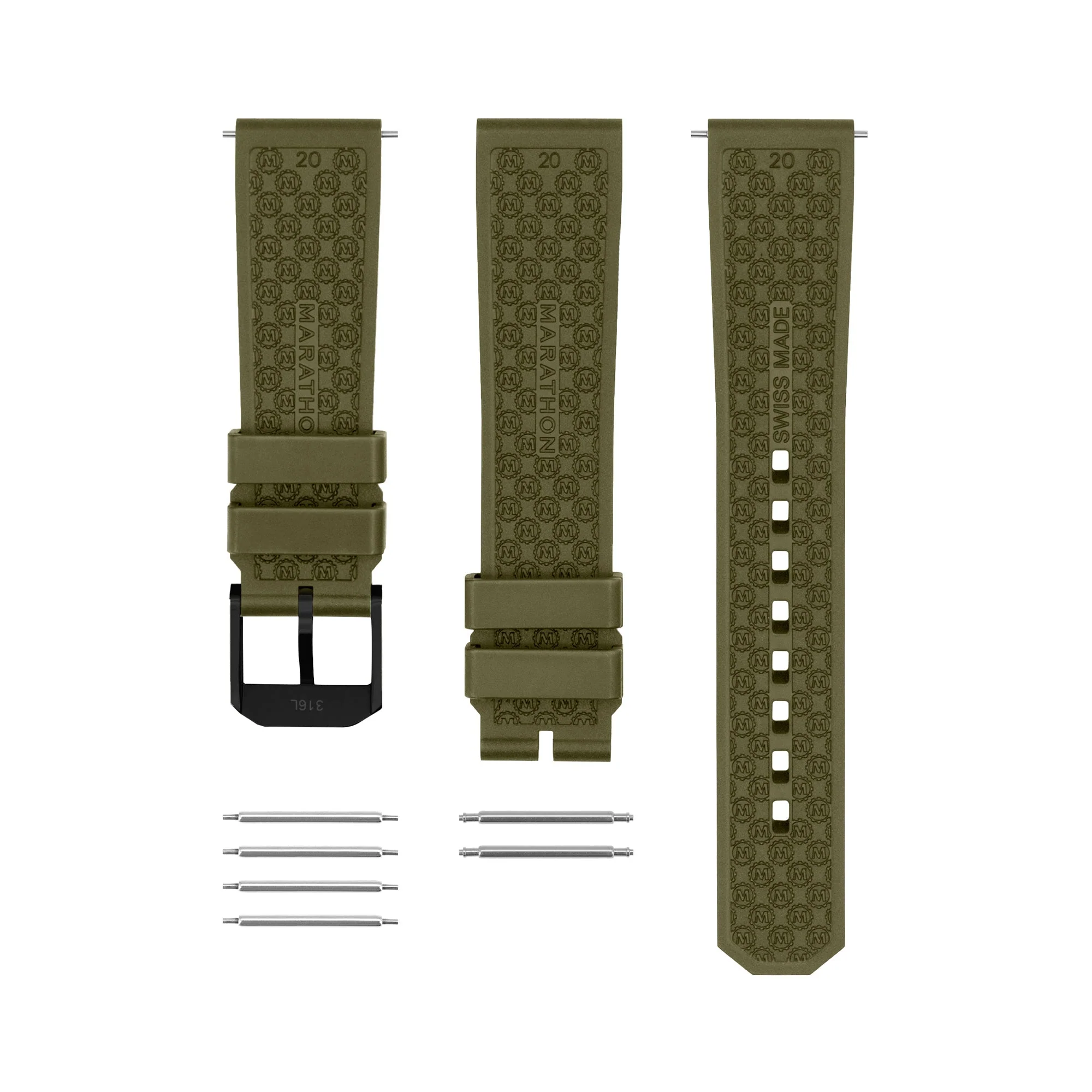 3-Piece Rubber Strap Kit, OD Green, Anthracite, 20mm - Image 4