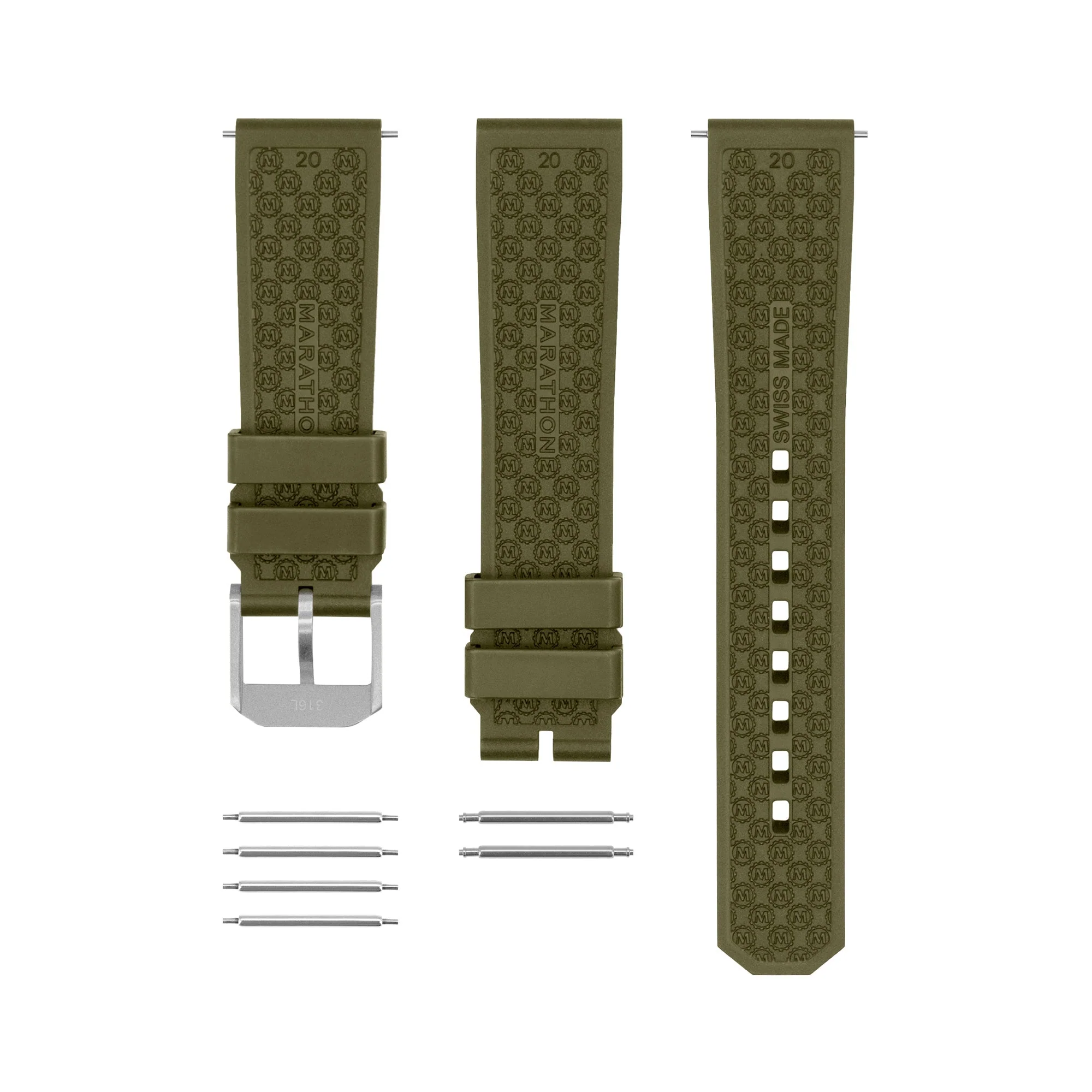 3-Piece Rubber Strap Kit, OD Green, Parkerized, 20mm - Image 4