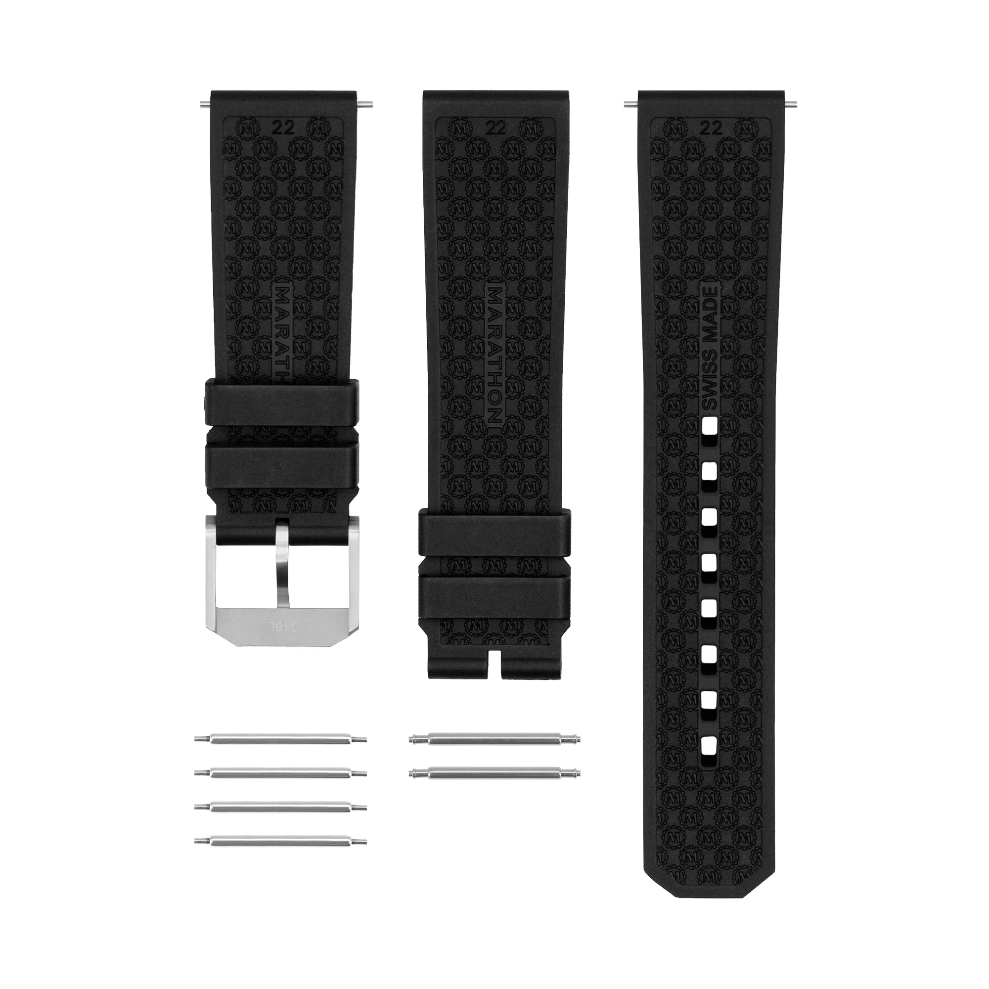 3-Piece Rubber Strap Kit, Black, 22mm - Image 6