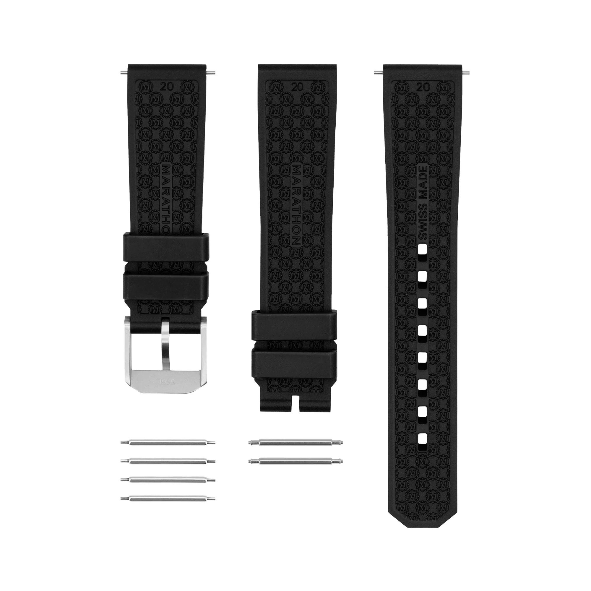 3-Piece Rubber Strap Kit, Black, 20mm - Image 6